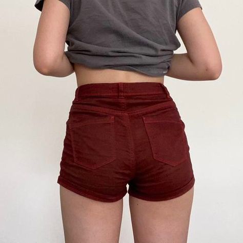 Red Shorts Aesthetic, Burgundy Jeans, Corduroy Shorts, Short Jeans, Mini Shorts, Aesthetic Grunge, Short Shorts, Black Denim Shorts, Own Style