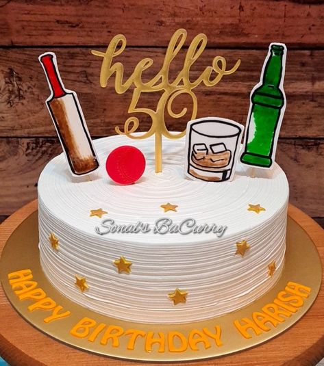 Cricket lover whiskey lover cake with hand painted 2d fondant toppers Cricket Lover Cake, Birthday Cake For Cricket Lover, Cake Without Fondant, Cakes Without Fondant, Cricket Cake, Lover Cake, Donut Ideas, Cricket Lover, Cake Style