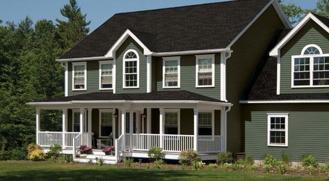 Charter Oak Reinforced Premium Vinyl Siding - Alside House Vinyl Siding Colors, Green Vinyl Siding House, Alside Siding, Green Vinyl Siding, Vertical Vinyl Siding, Vinyl Siding House, Siding House, Vinyl Soffit, Siding Colors For Houses