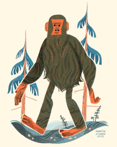 Bigfoot Drawing, Forest Giant, Bigfoot Illustration, Treasure Hunt Map, Bigfoot Art, Fairytale Creatures, Muse Art, Forest Design, Mood Board Design