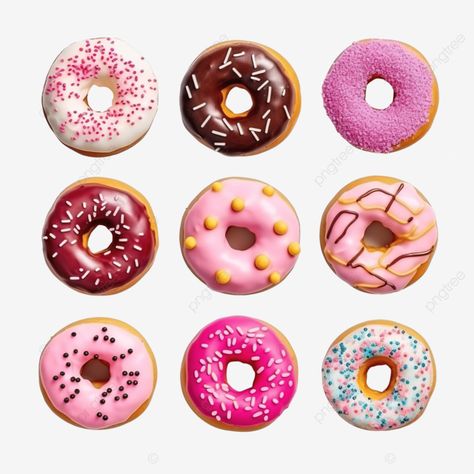 top view of donuts set isolated different types of donuts flavor ai generated sweet snack food png Types Of Donuts, Round Pfp, Donut Flavors, Transparent Top, Food Png, Food Snack, Gcse Art, Color Inspo, Birds Eye View