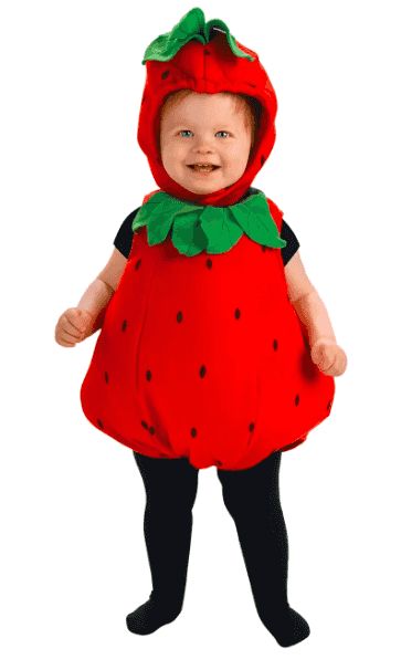 Your baby may not be old enough to trick-or-treat, but they can still wear Halloween costumes! And these baby Halloween costumes are affordable, adorable, and sure to make everyone smile. #halloween #costumes #babies #babycostumes Fruit Fancy Dress, Cute Toddler Costumes, Cute Toddler Halloween Costumes, Food Halloween Costumes, Strawberry Costume, Food Costumes, Black Tees, Toddler Halloween Costumes