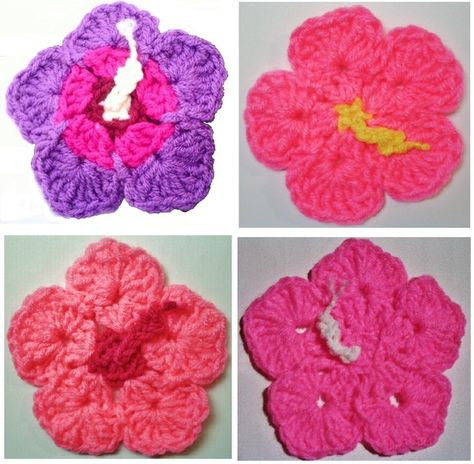 Crochet Pattern PDF file for Hibiscus Flower & Leaf Coasters & Hot Pads #404 Hot Pads Crochet, Crochet Ripple Afghan Pattern, Crochet Ripple Afghan, Leaf Coasters, Hawaiian Crafts, Crochet Appliques, Flowers Crochet, Crocheted Flowers, Crochet Flower Tutorial