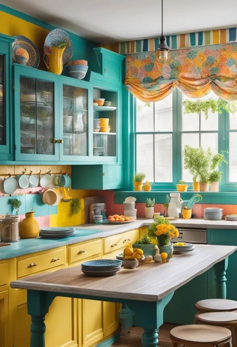 Kitschy Kitchens: A Guide to Retro-Inspired Kitchen Design Kitchen Eclectic, Kitschy Kitchen Decor, Kitschy Decor, Turquoise Kitchen, Retro Appliances, Modular Kitchen Design, Kitschy Kitchen, Modern Home Interior Design, Retro Diner