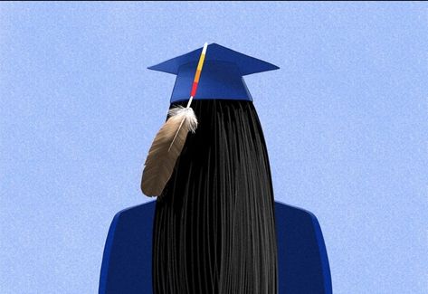 Native women graduating college. 🎓 From the chapter, "Stories We Love." An eagle feather? When representation of a Native Nation gets in the way of graduation. (Illustration by Tomás Karmelo Amaya, Indian Country Today) Graduation Illustration, Indian Boarding Schools, Graduating College, Native Women, Sioux Tribe, Eagle Feather, Standing Rock, Eagle Feathers, Beadwork Designs