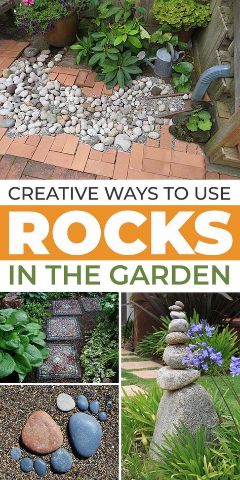 Creative Ways to Use Rocks in the Garden • The Garden Glove Patio Rock Garden, How To Use Rocks As Decor, Simple Stone Garden Ideas, Stone Ideas For Garden, Rock Garden In A Pot, How To Use Rocks In Landscaping, Garden Decor With Rocks, Outdoor Landscaping Ideas With Rocks, Rock Garden With Bench