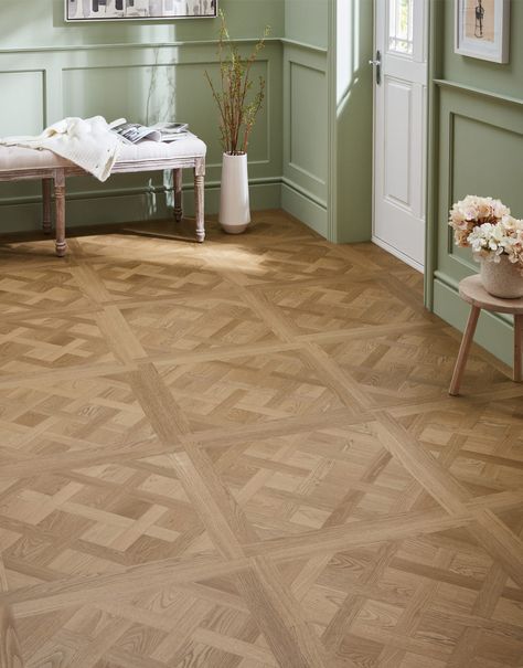 Discover the charm and resilience of Asenso Signature Versailles Tiles, the perfect flooring choice for those who desire both beauty and practicality. Asenso Signature Versailles offers the timeless look of a traditional French parquet. Waterproof, scratch-resistant, and incredibly easy to maintain, making it perfect choice for busy households. With two stunning designs to choose from you can effortlessly enhance any room in your home. To complete your purchase and ensure a hard-wearing fin Versailles Tile Pattern, Beautiful Flooring Ideas, Versaille Parquet Flooring, Parquet Lvt Flooring, Versailles Parquet Flooring, French Parquet Flooring, Antico Flooring, Parquet Flooring Refinish, Versailles Flooring