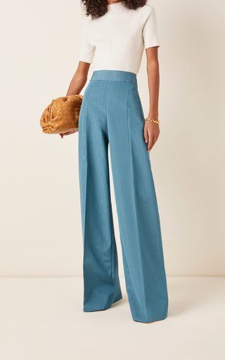 Work Outfit Colorful, Light Blue Wide Leg Pants Outfit, Blue Work Pants Outfit, Flowy Pants Outfit Dressy, Blue Outfits Aesthetic, Pants Outfit Dressy, Flowy Pants Outfit, Midi Pants, Blue Pants Outfit