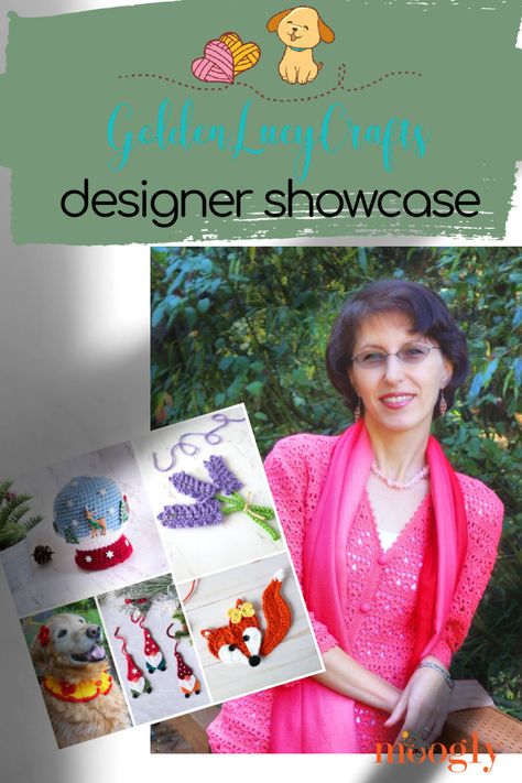 This month's Designer Showcase features Olena Jones of Golden Lucy Crafts! Her designs are always so happy, seasonal, fun, and approachable! Learn more about this talented crochet designer, and get 5 free crochet patterns on Moogly! via @moogly Supportive Husband, Crafts Crochet, Gnome Patterns, Applique Pattern, Headband Pattern, Crochet Heart, Crochet Dog, Free Crochet Patterns, Learn To Sew