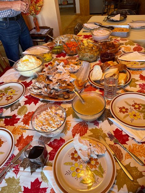 Family hot dish silverware plates holiday get together November Thanksgiving Gravy stuffing green beans lemons waters sodas Family Thanksgiving Food, 90s Thanksgiving Aesthetic, Thanksgiving Aesthetic Family, Thanksgiving Nostalgia, Feast Aesthetic, Thanksgiving Dinner Aesthetic, Weird Thanksgiving, Old Fashioned Thanksgiving, Gravy Thanksgiving