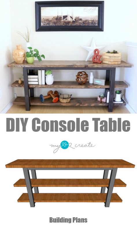 How to build your own DIY Console Table printable plans, MyLove2Create Ikea Hacks, Diy Console, Diy Console Table, Picture Tutorial, Hemma Diy, Diy Holz, Diy Furniture Table, Free Plans, Diy Furniture Projects