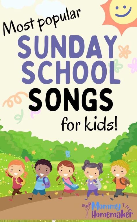 Top 45 Sunday School Songs for Kids (WITH VIDEO) - Mommy the Homemaker Sunday School Songs For Kids, Toddler Songs With Actions, Bible School Songs, Children's Church Songs, Childrens Bible Songs, Old School Songs, Kids Worship Songs, Toddler Bible Lessons, Bible Songs For Kids