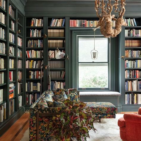 Beautiful Home Library, Dream Home Library, Colonial Revival House, Green Library, Home Library Rooms, Lots Of Books, Library Room, Home Library Design, Prospect Park