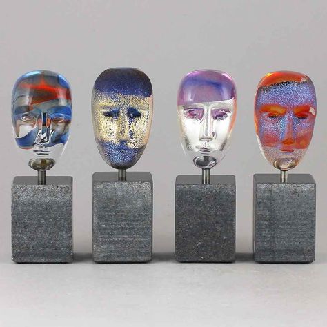 Stone Display, Glass Head, Transparent Objects, Bertil Vallien, Silver Mask, Contemporary Glass Art, Wood Model, Cast Glass, Resin Sculpture