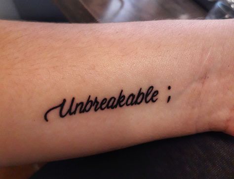 Unbreakable tatttoo. Semicolon. Mini Tattoos With Meaning For Women, Unbreakable Tattoo For Women, Small Tattoos With Meaning For Women, Collarbone Tattoos For Women Meaningful, Overcoming Tattoo Ideas, Tattoo Ideas Semicolon, Unbreakable Tattoo, Tattoos That Mean Something, Small Girly Tattoos