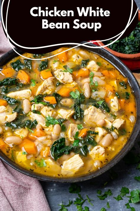 Chicken Bean Vegetable Soup, Chicken Kale Bean Soup, Farmer Soup Recipe, High Iron Bean Soup, Chicken Soup With Beans Recipes, White Bean Soup With Chicken, Mediterranean Bean Soup, Healthy Chicken Soups, Chicken Bean Soup Recipes