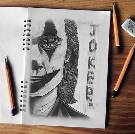 Charcoal realistic pencil drawing of joker Joker Half Face Drawing, Scary Joker Drawing, The Joker Drawing Sketches, Joker Drawing Sketches Pencil, Joker Sketch Pencil, Joker Drawing Sketches, Drawing Of Joker, Charcoal Pencil Drawings, Joker Pencil Drawing