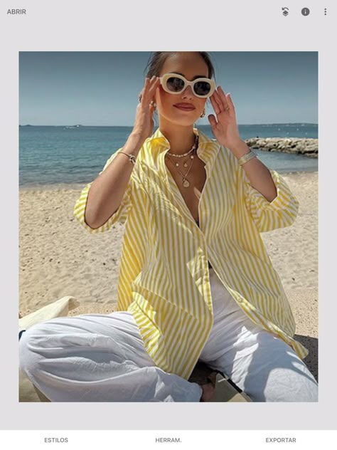 Sea Outfit, Casual Striped Shirt, Spring Trends Outfits, Summer Holiday Outfits, Cotton Long Dress, Cool Summer Outfits, Shirt Pant Set, Loose Shirt, Chic Sweaters