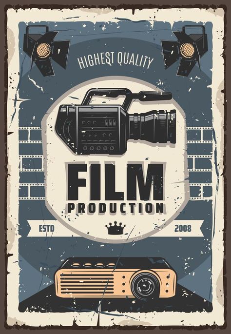 Film production, cinema or movie industry Old Projector, Canva Collage, Shooting Camera, Logo Design Inspiration Vintage, Cinema Design, Movie Industry, Yearbook Themes, Vintage Poster Design, Retro Film