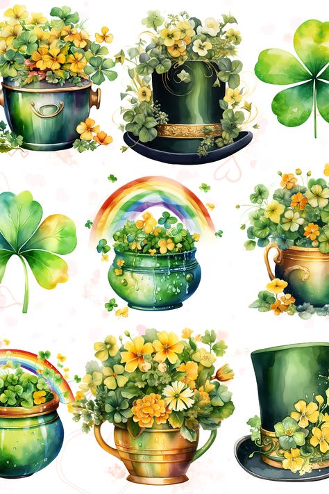 St Patricks Day Clipart, Happy Patrick Day, Fantasy Background, Gold Watercolor, Floral Clipart, Love And Romance, Saint Patrick's Day, Cute Clipart, Kids Ideas