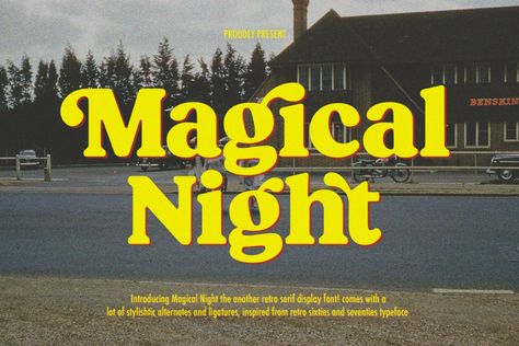 Magical Night - Retro Serif by Viswell on @creativemarket Film Font, 2000s Design, Magic Font, Dafont Fonts, Business Fonts, Groovy Font, Magical Night, Popular Fonts, Fancy Fonts