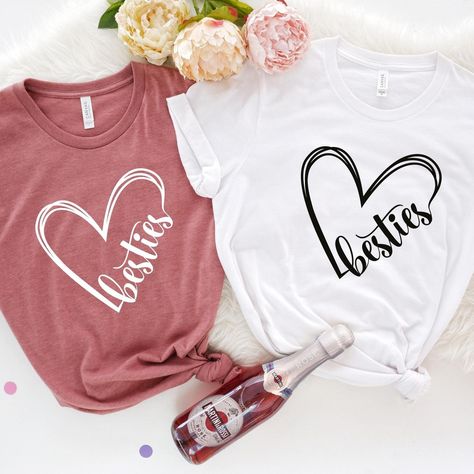 Besties Heart Shirt, Best Friends Shirt, Custom Best Friend Gifts, Best Friend Gift, Sisters Matching Tees, Friends Matching Shirts, BFF Tee ↠ Soft and High-Quality Fabric. ↠ Design is professionally PRINTED using commercial grade equipment for a long lasting shirt. ↠ Bella-Canvas Jersey Short Sleeve Crew-Neck Unisex T-Shirt. --- PRODUCTION AND SHIPPING --- ↠ Processing is 1-3 days, ↠ First Class Shipping is 2-5 business days(after processing time). ↠ We use poly bag for packaging. ↠ Tracking nu Best Friend Tshirt Ideas For 2, Bff Shirts For 3 Friends, Best Friend Trio Shirts, Bff Shirts For 4 Best Friends, Best Friend Shirts For 2 Girls Bffs, Tee Shirt Outfit, Best Friend Shirts, Cute Shirt Designs, Matching Tees