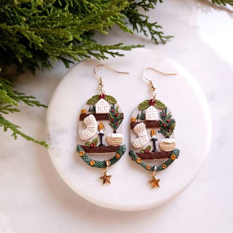 Polymer Clay Garland, Whimsical Clay Earrings, Polymer Clay Ornaments Christmas, Clay Christmas Gifts, Polymer Clay Christmas Ornaments, Christmas Ornament Clay Earrings, Boho Christmas Clay Earrings, Christmas Polymer Clay Earrings, Christmas Tree Earrings Clay