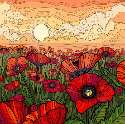 Poppy Field Painting, Poppy Coloring Page, Remembrance Day Art, Paper Collages, Poppy Drawing, Flower Mural, Bee Painting, Poppy Painting, Painting Templates