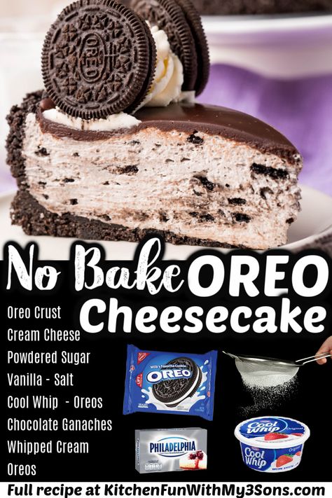 Oreo Cheesecake Pie, Freeze Cheesecake, Freeze Cheese, Bake Cheese, Oreo Desserts, Oreo Cheesecake Recipes, Oreo Dessert Recipes, Oreo Pie, No Bake Oreo Cheesecake