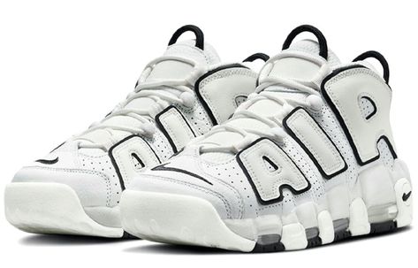 The Nike Air More Uptempo ‘White Black’ is a beautifully simplistic take on a ‘90s classic. This mid-top hoops shoe was made famous by Scottie Pippen and it does not disappoint with its clean white perforated leather upper and oversized ‘AIR’ lettering in black. The perfect finishing touch is provided by the black accents on the embroidered Swoosh atop the toe, the jewel Swoosh at the heel, and the dual pull loops that make this shoe easy to slip on and off. It’s all set atop a Phylon midsole wi Nike Air More Uptempo 96, Nike Air Uptempo, Nike Collection, Drawing Steps, Nike Air More Uptempo, Nike Air More, Basket Style, Sneakers Mode, Modieuze Outfits