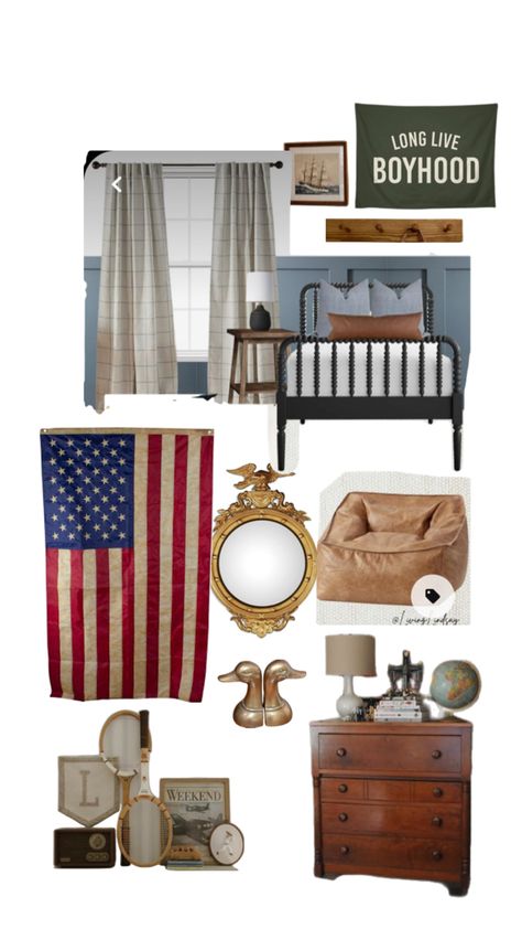 American Themed Bedroom, American Themed Nursery, Ralph Lauren Toddler Room, Ralph Lauren Boys Room Aesthetic, American Boys Room, Americana Bedroom Ideas, Ralph Lauren Boys Room, All American Boy Nursery, Vintage American Nursery