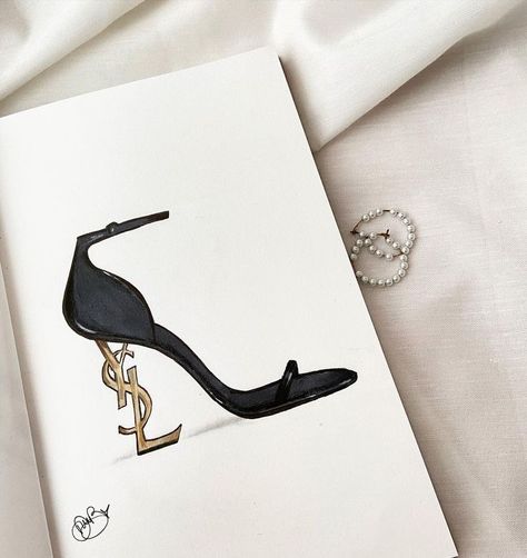 Saint Laurent Drawing, Heels Design Drawing, Ysl Heels Drawing, Fashion Art Illustration Sketchbooks, Heels Drawing Sketches, Clothes Sketches Design Ideas, Heel Sketch, Dior Drawing, Drawing Heels