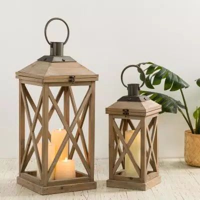 Brown Farmhouse, Montana House, Lantern Diy, Hanging Candle Lanterns, Wooden Lantern, Hanging Candle Holder, Large Lanterns, Wood Lantern, House Deco