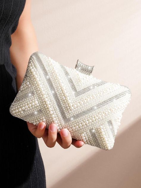 Pearl Clutch, Book Page Art, Glitter Party, Party Clutch, Chain Pattern, Party Purse, Pattern White, Evening Clutch Bag, Evening Clutch