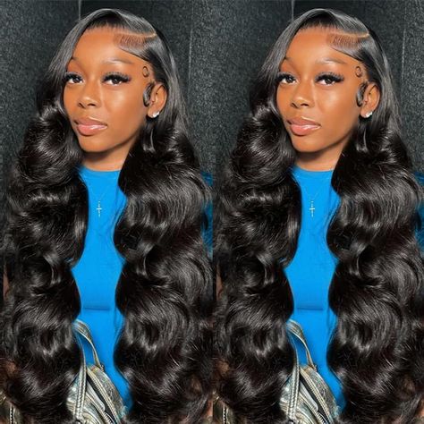 PRICES MAY VARY. 13x6 Lace Front Wigs Human Hair Material: 100% Unprocessed Brazilian virgin human hair body wave frontal wig 180 density, full and thick, no shedding, no smell, no tangled, silky and bouncy, can be dyed, bleached, straightened and restyled. Body Wave HD Lace Front Wigs Detail: 13x6 HD Transparent Swiss Lace, soft and breathable, suitable for most skins, easy to bleach knots, easy to install, natural hairline with baby hair looks more natural. Body Wave Wigs Human Hair Quality: 1 Black 30 Inch Buss Down, Sew In Hairstyles Body Wave, Lace Frontal Install, Wig Hairstyles Black, Black Wig Styles For Black Women, Curled Side Part Wig, Black Bodywave Wig, 30 Inch Sew In, Lace Fronts On Black Women