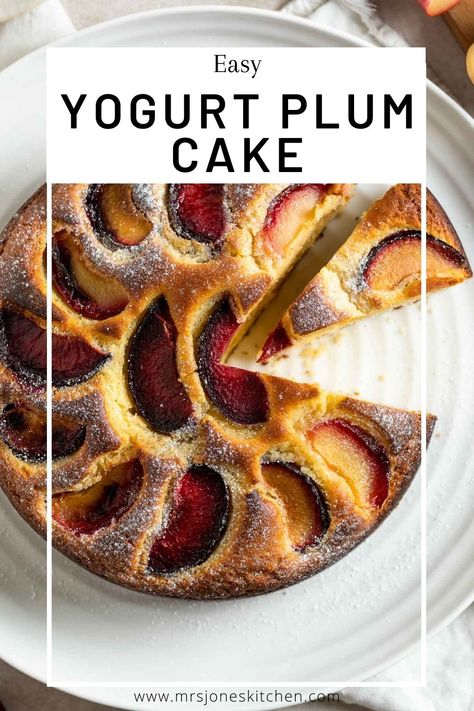 This easy yogurt plum cake recipe is light and moist due to the additions of Greek yogurt and oil. Serve for brunch, afternoon tea and dessert! Plum Cake Recipe, Plum Dessert, Recipes By Ingredients, Plum Recipes, Quick Cake, Yoghurt Cake, Full Fat Yogurt, Sweet Treats Desserts, Quit Sugar