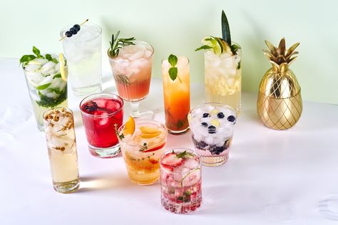 Take note — these are the drinks your spring celebration needs. Bar Cart Essentials, Coffee Bar Cart, Drink Garnishing, Mocktail Recipes, Non Alcoholic Cocktails, Alcoholic Cocktails, Cocktail Garnish, Creative Cocktail, Spring Celebration