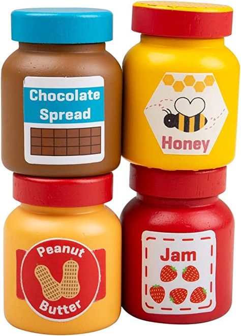 Jam Preserves, Honey Peanut Butter, Kids Role Play, Christmas Lists, Wooden Play Food, Jar Of Jam, Wooden Play Kitchen, Play Food Set, Wooden Food