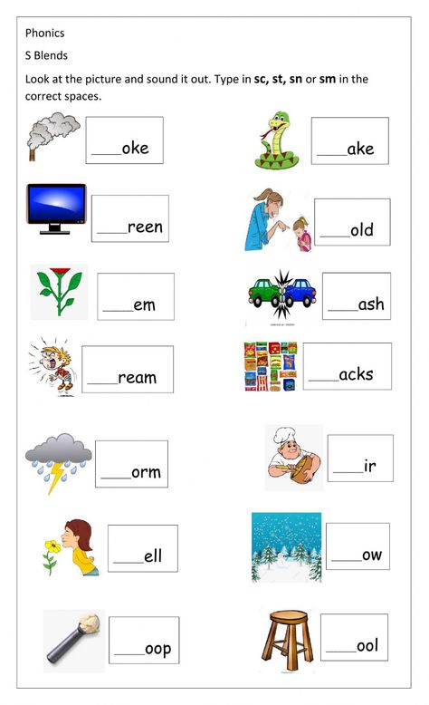 Diagraphs And Blends Worksheets, S Blends Worksheets, Phonics Blends Worksheets, English Pronunciation Learning, Phonics Chart, Teach English To Kids, Phonics Blends, Pre Reading Activities, Blends Worksheets