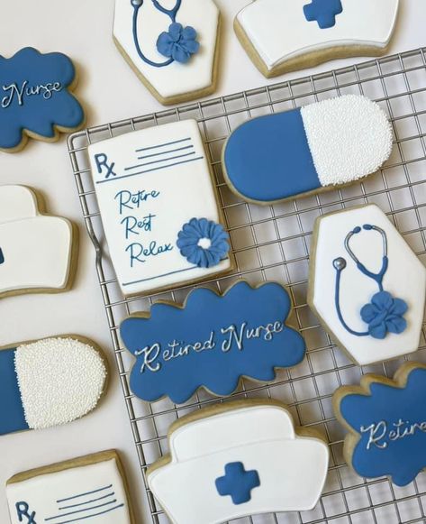 Nurse Retirement Cookies, Retirement Cookies Decorated, Nurse Cakes, Retirement Cookies, Nurse Cookies, Nursing Cake, Wedding Guest Table, Guest Table, Happy Retirement