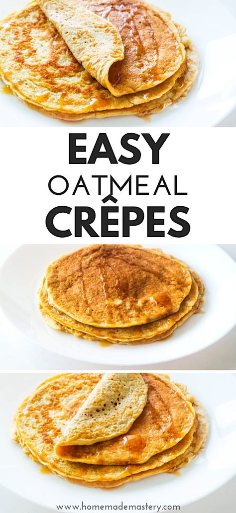 Crepes With Oat Flour, Oatmeal Crepes Healthy, Healthy Breakfast Crepes, Crepes Healthy Recipe, Breakfast Ideas Without Flour, Oats Crepes Recipe, Healthy Crepes Recipe Breakfast, Oatmeal Crepes Recipes, Healthy Crepes Recipe