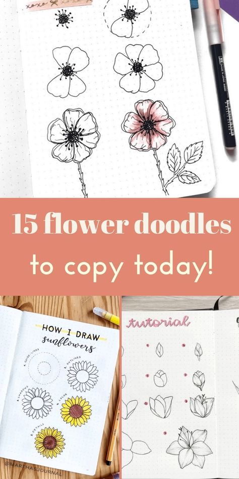 How to doodle flowers step by step - the ultimate guide for beginners| bujo flower easy doodle #bujo #bulletjournal #howtodoodle #flowerdooodles Easy Flower Illustration, How To Doodle Flowers Step By Step, Cute Doodle Art Flower, Hand Drawn Flowers Illustration, Small Flower Drawing Simple, How To Draw Flower Petals, Flower Sketches Simple Step By Step, Easy Spring Doodles, Doodle Flowers Step By Step