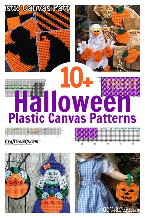 10 Halloween Plastic Canvas Charts and Projects to make this Halloween. #plasticcanvas #freepatterns Halloween Plastic Canvas, Plastic Canvas Stitches, Plastic Canvas Ornaments, Plastic Canvas Christmas, Plastic Canvas Patterns Free, Plastic Canvas Crafts, Canvas Projects, Needle Work, Halloween Patterns