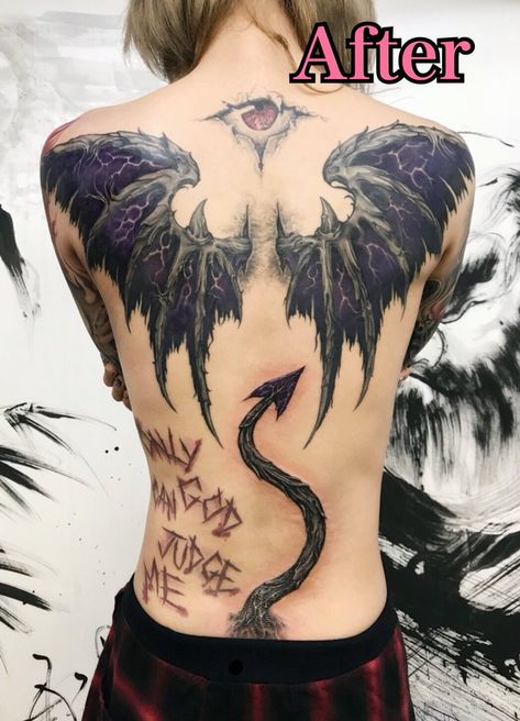 Lucifer Wings Tattoo, Music Lyrics Tattoo, Dragon Tattoo Ideas, Dekorasi Halloween, Tattoo Music, Lyrics Tattoo, Neotraditional Tattoo, Devil Tattoo, Creepy Tattoos