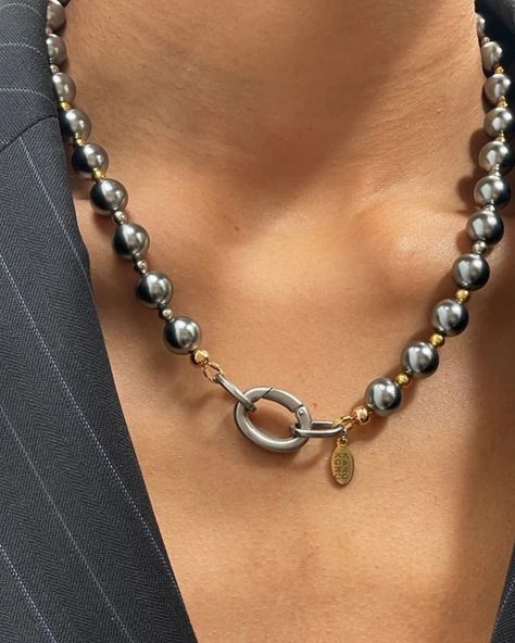 Our Mixed Metals Pearl Necklace is a bestseller for good reason: it punctuates any look, for any occasion. Mixed Beads Necklace, Handmade Pearl Necklace, Mixed Metal Necklace, Pin Necklace, Ancient Jewels, Cross Choker, Silver Glass, Crown Jewels, Timeless Jewelry