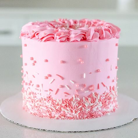 Sweet-Treats Cochrane on Instagram: “Embracing a love of sprinkles!!! A pink lovers dream, pink on pink. #cake #pinkcake #cakecakecake #cakeoftheday #cakesofig #cakesofinsta…” Pink Party Cake Ideas, Pink Girly Cake Birthday, Diy Pink Birthday Cake, Pink 2nd Birthday Cake, Easy Pink Cake Decorating, Pink Funfetti Cake, Pink Toddler Birthday Cake, Pink Confetti Cake, Pink Cakes For Girls Birthday