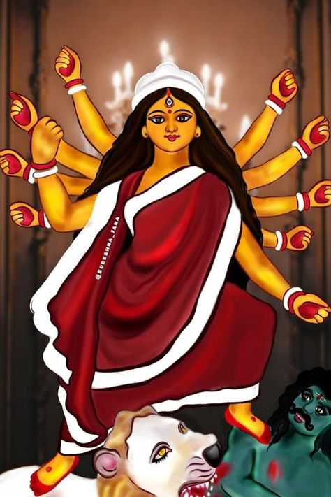 ###Sharmili Baruah Durga Maa Paintings, Saree Painting Designs, Buddhist Art Drawing, Ganesh Art Paintings, Bengali Art, Tips For Happy Life, Drawing Competition, Durga Painting, Boho Art Drawings