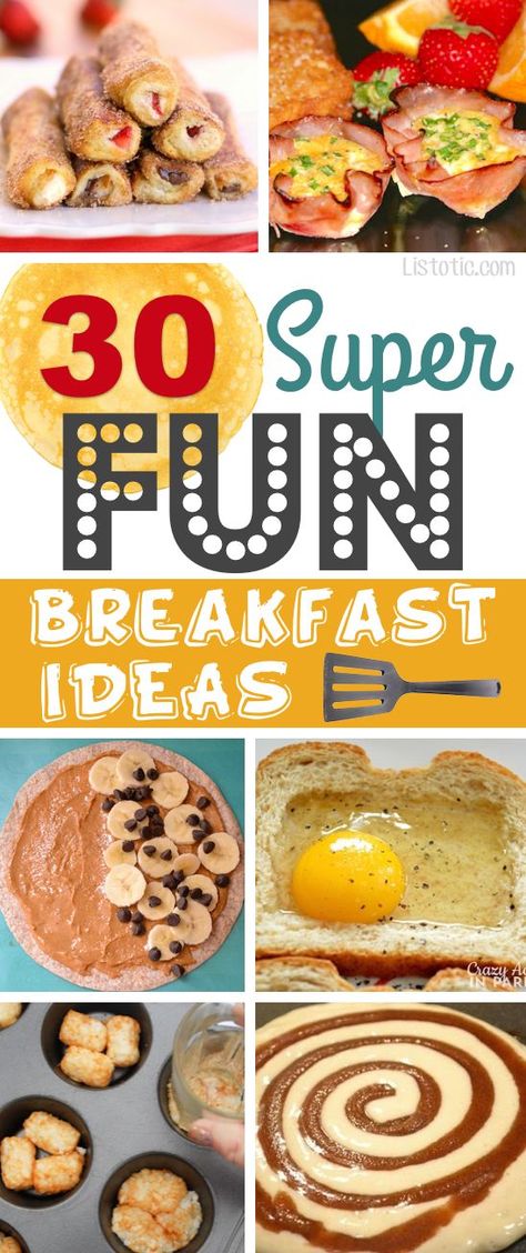 A ton of unique breakfast recipes that you have probably never tried! Most of these are quick and easy, too! Kids and adults love these, and the muffin tin ones are perfect for a crowd. Fun Breakfast Ideas, Breakfast Ideas For A Crowd, Unique Breakfast, Menu Sarapan Sehat, Fun Breakfast, Unique Breakfasts, Eating Eggs, Easy Meals For Kids, Breakfast Pizza