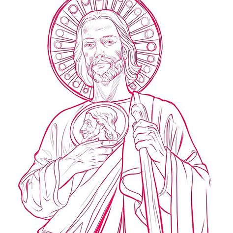 Saint Jude. #judasthaddeus #stjude #saintjude #sanjudas #sãojudas St. Jude Tattoo, San Judas Tattoo, Holy Tattoos, Religion Tattoos, Saint Tattoo, Heaven Tattoos, Stencil Outline, Saint Jude, Chicano Tattoos