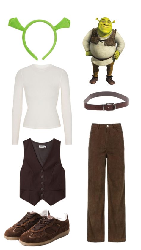 #outfit #style #fashion #outfitinspo #fit #piece #inspo #clothes #halloween #costume Shrek Halloween, Shrek Costume, Pijama Party, Halloween Costume Idea, Duo Halloween Costumes, Cute Couple Halloween Costumes, Karakter Disney, Couple Halloween, Couple Halloween Costumes